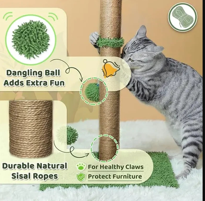 34" Cat Palm Tree Scratching Post Sisal Rope Cat Tree w/ Stable Base